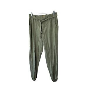 Democracy Olive Green High Rise Paper Bag Belted Jogger Pants Women's Size 8